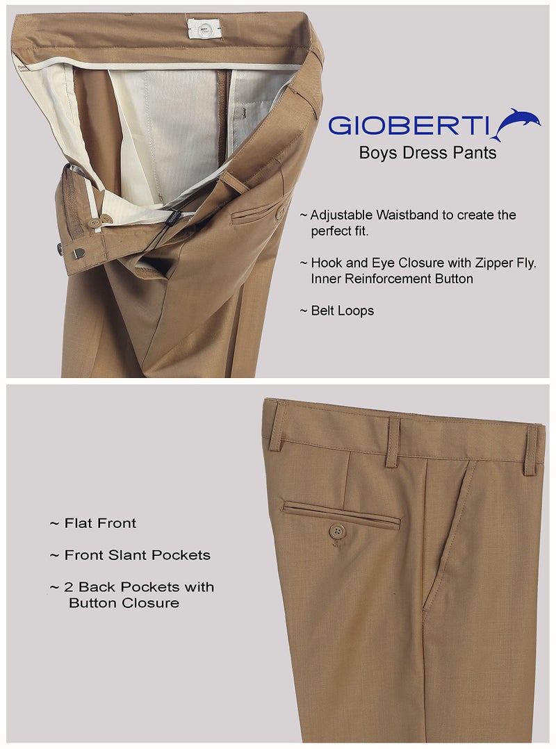 Gioberti Boys Flat Front Dress Pants, Khaki, 14 - Image 4